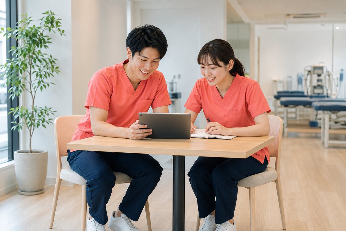 タブレットで学ぶスタッフ
